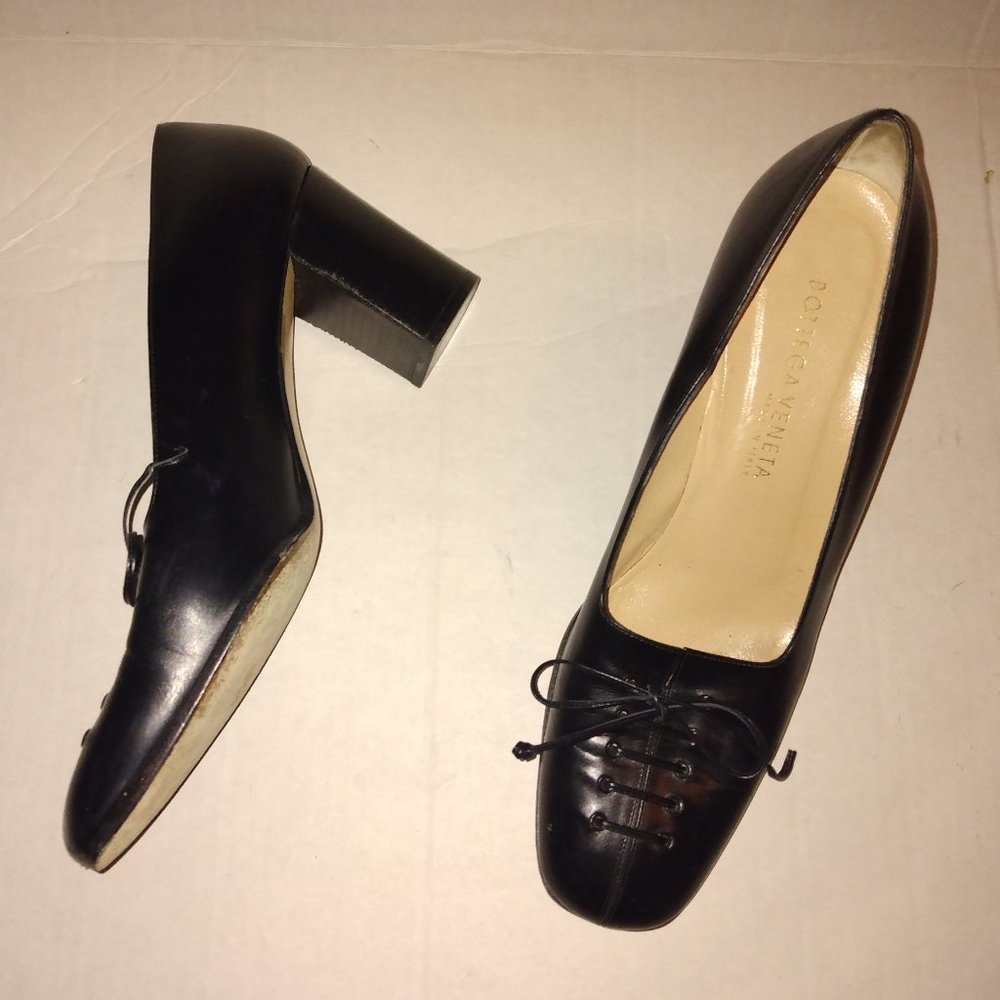 ❤️BOTTEGA VENETA Black Leather Block Heel Pumps Shoes 9 1/2 B
